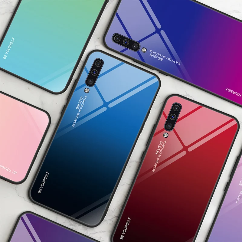 Цветной чехол из закаленного стекла для Samsung Galaxy A7 A8 A9 A6 Plus A5 глянцевый J8 J6 J4