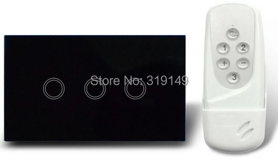 

US Style Free shipping 3 Keys wireless remote control touch screen light switch with LED indicator & crystal panel wall switch