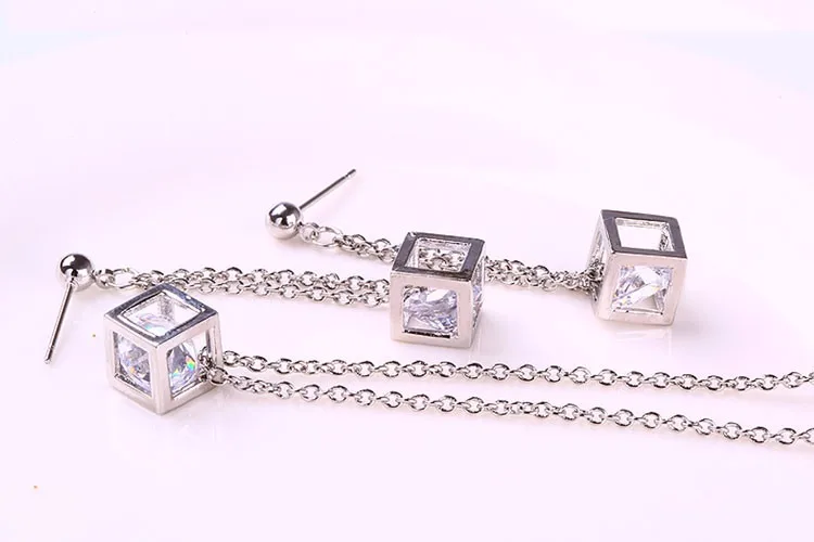 Новейшая мода кубики ювелирные изделия наборы Серебро Золото Цвет AAA кубический циркон ожерелье и серьги набор украшений для женщин подарок подруге