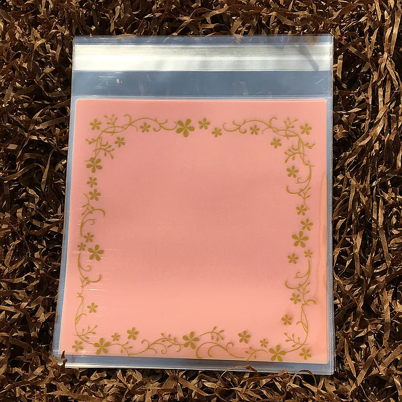 (100pcs/lot) 12x12cm Pink Flower Lace Bag Self Adhesive Cookie Bags