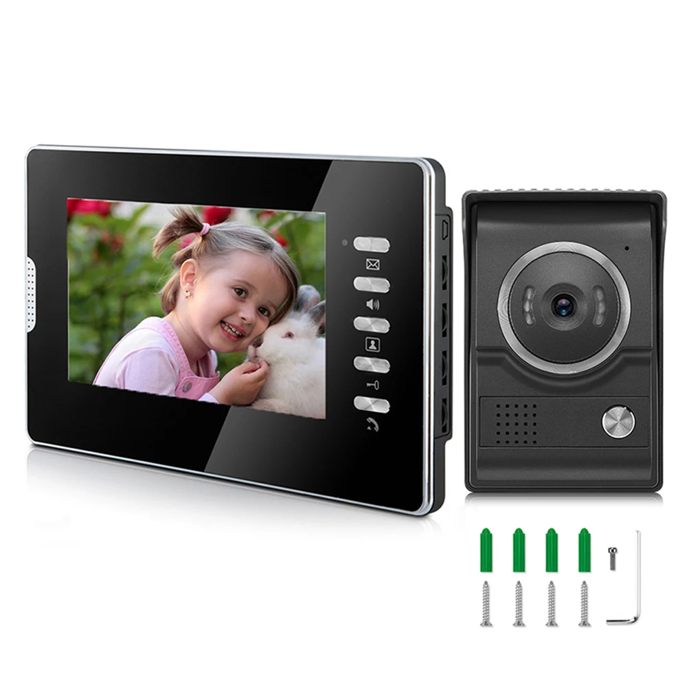 

Wired 7 Inch Color Screen Intercom System With Doorbell Kits And Waterproof Camera For Home Security