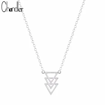 

Chandler Antique Three Triangle Pendant Necklaces For Women Geometrical Triple Triangle Statement Engagement Bride Luxury 10pcs