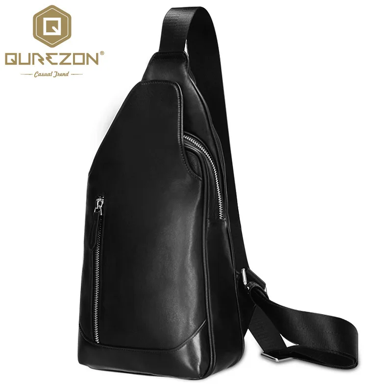 

QUREZON Brand Men Genuine Leather Chest Pack Single Shoulder Strap Back Bags Leather Travel Men Crossbody Bags Top Quality NL101