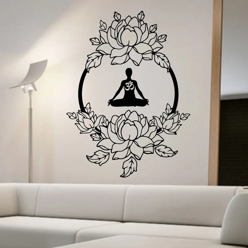 

ZOOYOO Meditation Buddha Namaste Yoga Wall Sticker Home Decor Lotus Wall Decal Removable Living Room Bedroom Wallpaper Art Mural