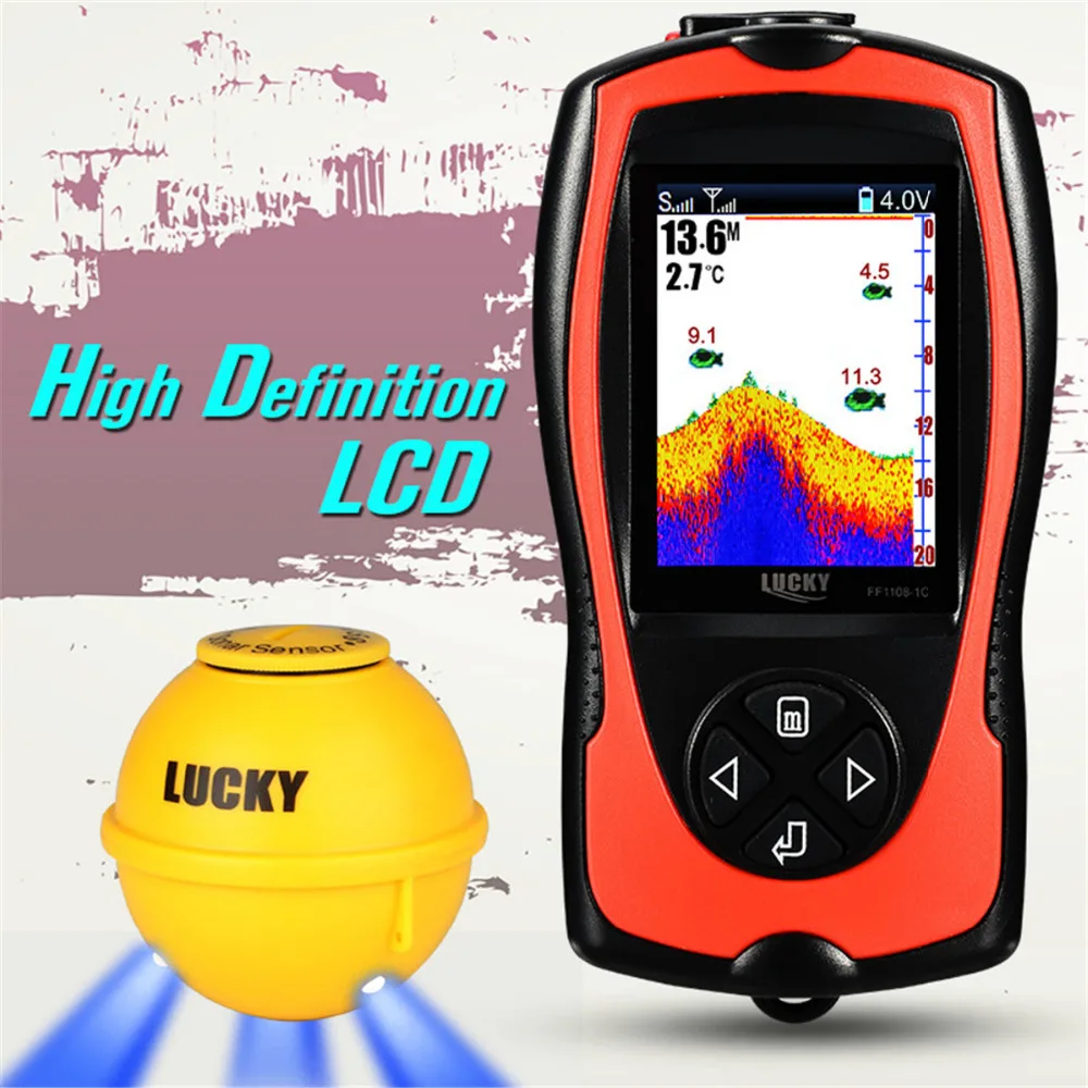 LUCKY FF1108-1CWLA Wireless Sonar Fishing Finder Transducer ICE/Ocean/Boat Fish Finder Alarm Fish Finder Sonar Sensor Fishing