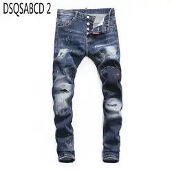 Джинсы известного бренда в европейском и американском стиле роскошные мужские прямые джинсовые брюки тонкие синие рваные джинсы узкие