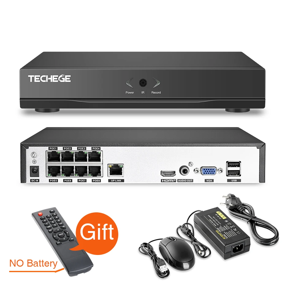  Techege 8CH 1080P POE NVR kit 2MP Audio PoE IP Camera H.265 CCTV System Outdoor Waterproof Email Al