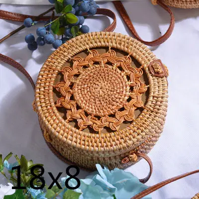 Плетеная Сумка из ротанга, круглая соломенная сумка на плечо, маленькие пляжные сумки, женские летние полые сумки ручной работы, сумки через плечо - Цвет: LOUKONG18X8cm