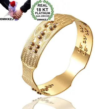 

OMHXZJ Wholesale Personality Fashion OL Woman Girl Party Wedding Gift Gold Geometric 18KT Gold Cuff Bangle Bracelet BR206