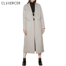 Новинка, элегантная теплая шерстяная куртка с отложным воротником, зимняя женская куртка в Корейском стиле, серое длинное зимнее женское пальто, повседневное осеннее пальто