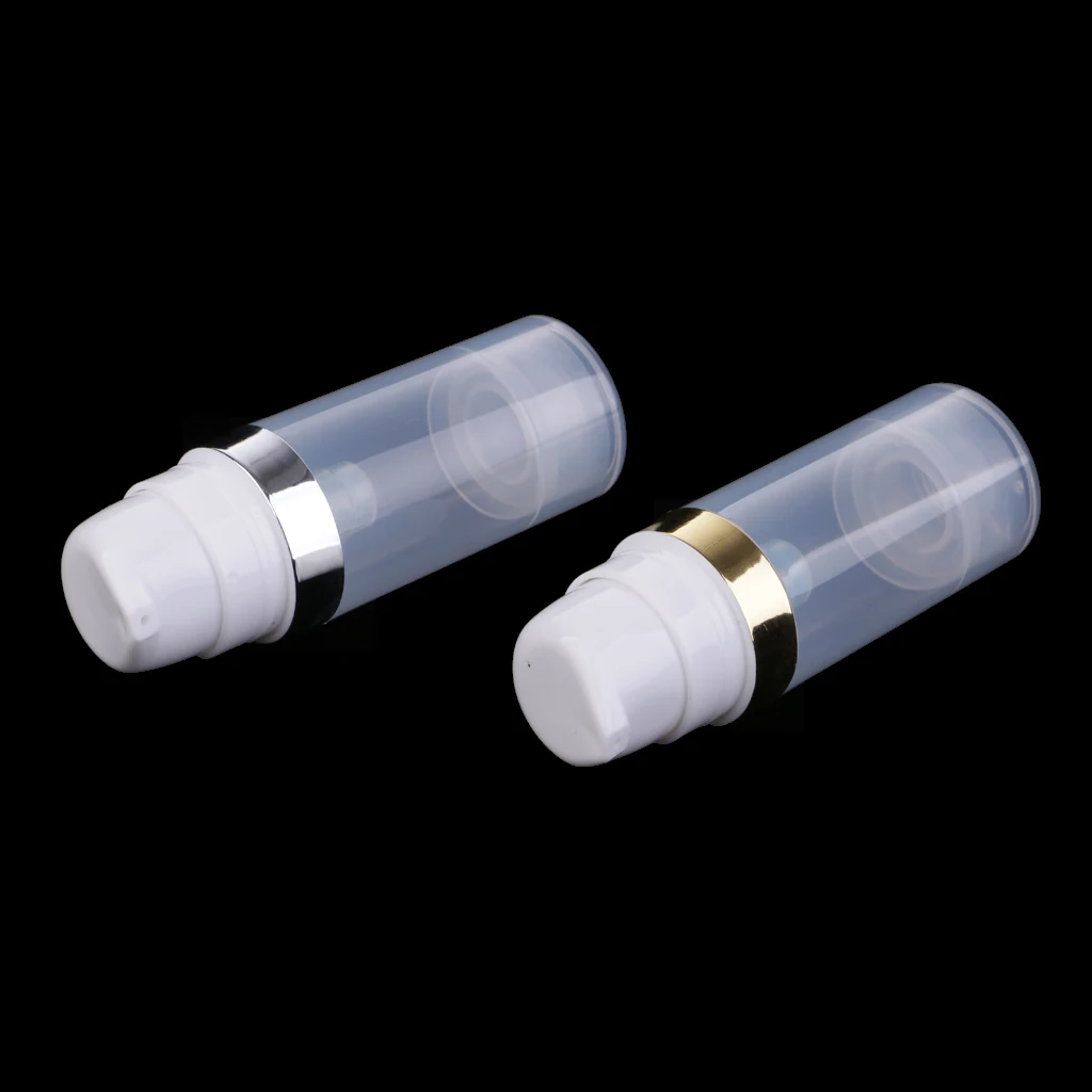 10ml Empty Makeup Bottles Pump Tubes, Clear Plastic Lotiions Cream Cosmetics Container Set of 2 Refillable for travel and DIY