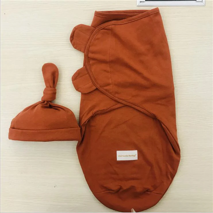 Комплект из 2 предметов, конверт пеленка для новорожденных+ шапочка, хлопковое детское одеяло, постельные принадлежности, спальный мешок с рисунком для младенцев 0-6 месяцев - Цвет: Red-L