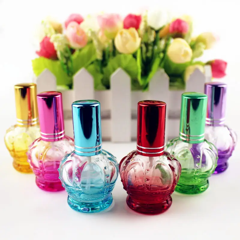 

1PC 12ml Colorful Crown Empty Glass Perfume Bottle Small Sample Portable Parfume Refillable Scent Sprayer Bottle