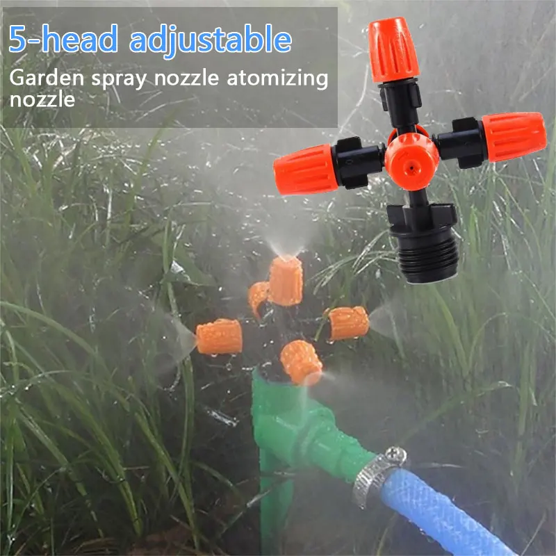 

Garden Spray Nozzle Sprinkler Adapter 5-Head Plastic Adjustable Orchard Outdoor Garden Seedling Irrigation Atomization Durable