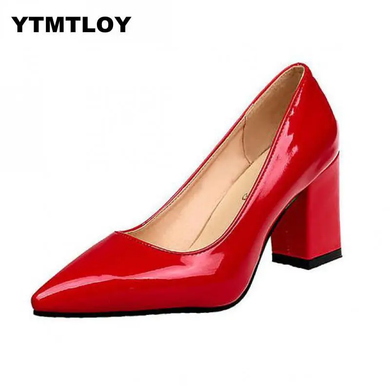 Womens Pumps Plus Size 33-48 High Heels Shoes Woman Stiletto Female Sexy Party Office Lady Wedding Wedding Square Heel Classic - Цвет: Red