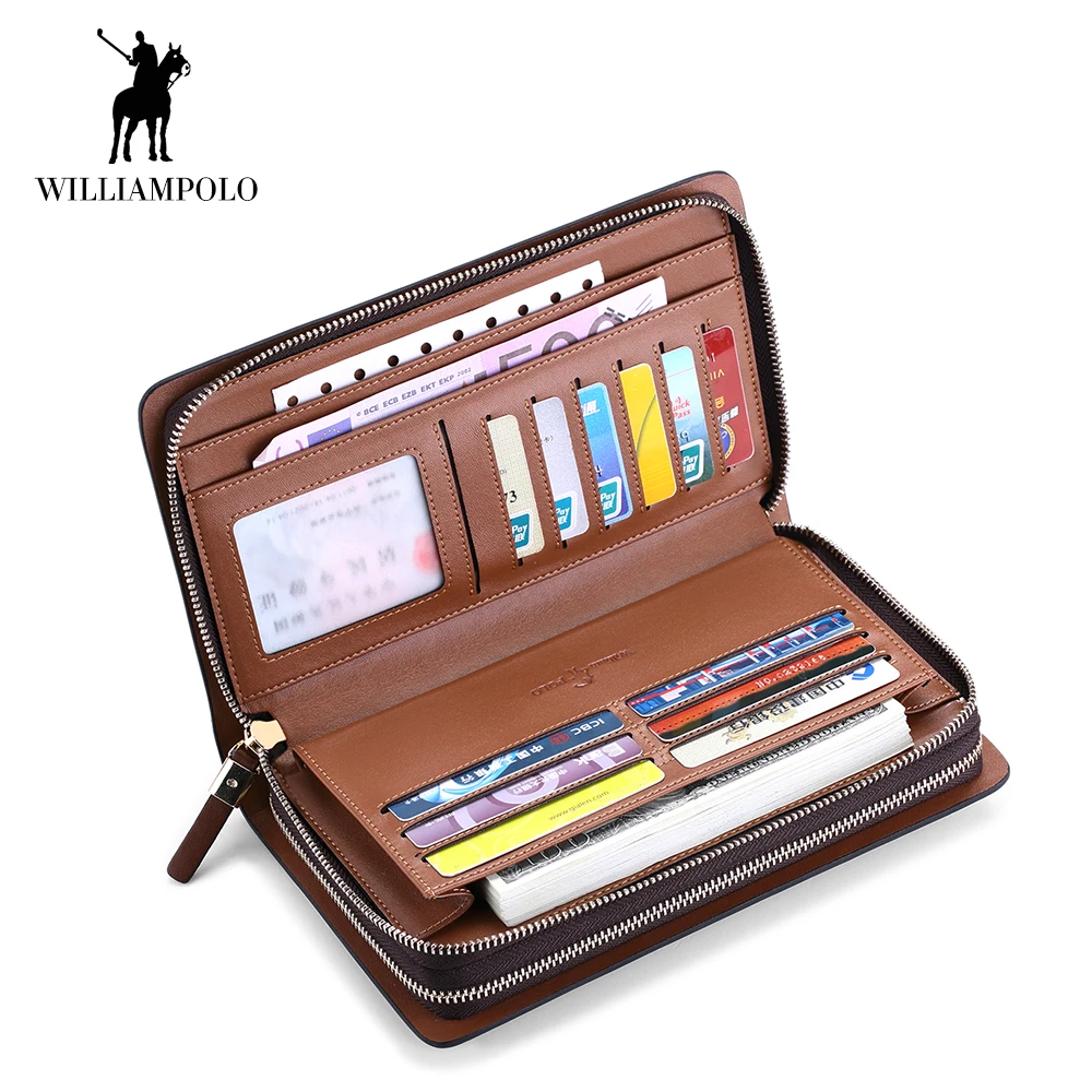 Men Wallet Genuine Leather Long Double zipper Wallets Business Clutch bag Male Handbag Wallet Fashion Phone Organizer Wallet