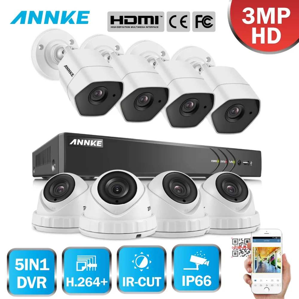 

ANNKE 8CH 3MP HD 8pcs Security Camera System 5 in 1 CCTV DVR Kit IP66 CCTV System Cameras Video Surveillance Kit Home Security