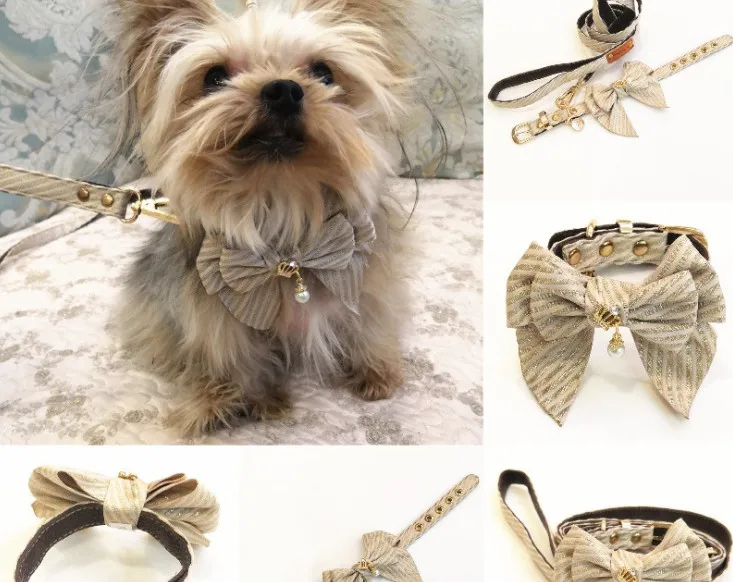 

USD11.98/SET New style pet dog puppy cat collar leash one set with crown pearl necklace lead one set 3sets/lot
