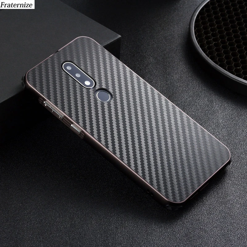 

Aluminum Case For Nokia X6 2018 mobile cover Metal bumper Frame+Shockproof Plastic Carbon Fiber Phone Shell Back Cover Coque