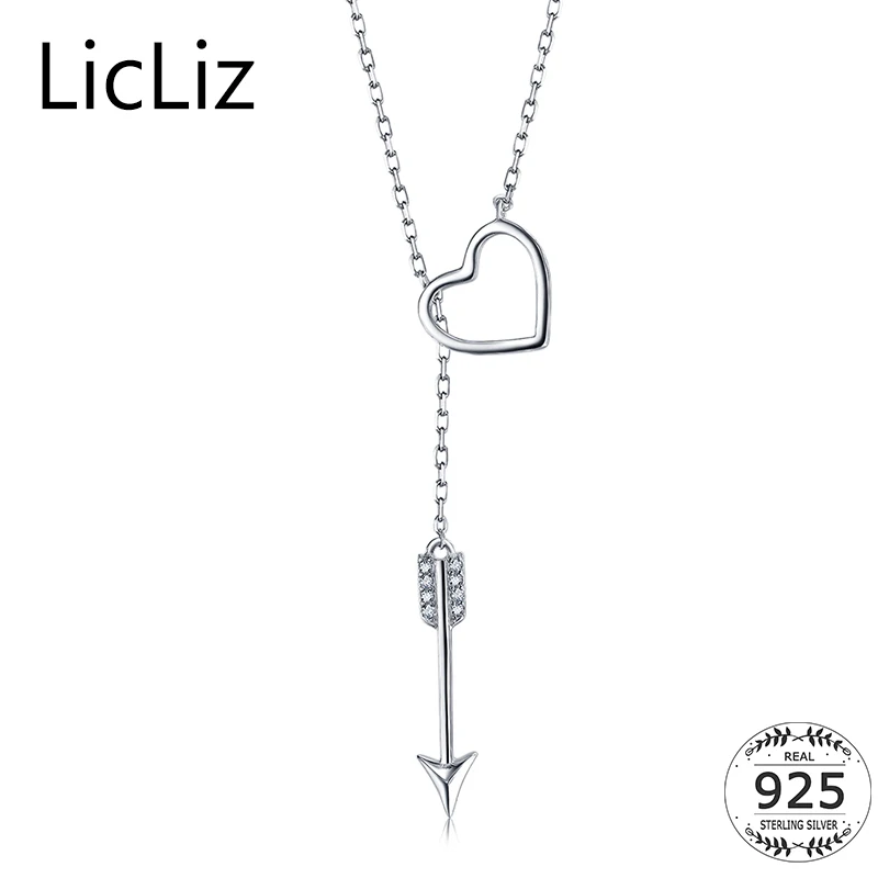 LicLiz Heart Real Pure 925 Sterling Silver Chain Woman Pendant Necklace Femme Arrow Hollow Angel Personalized CLN0234 | Украшения и