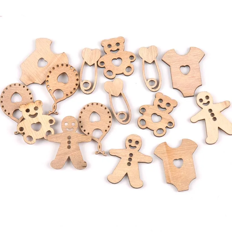 

15Pcs Baby Bear/clothes/pin/balloon Natural Wooden Ornaments Wood Decoration Handicrafts Slices DIY Crafts Scrapbooking M1846