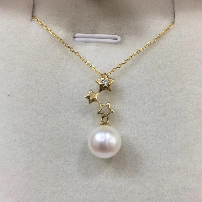 

Sinya 18k Au750 Gold Necklace Inlay 0.023ct Real Diamond with 9mm Natural Pearls Y Style Necklace for Women Girls Fine Jewelry