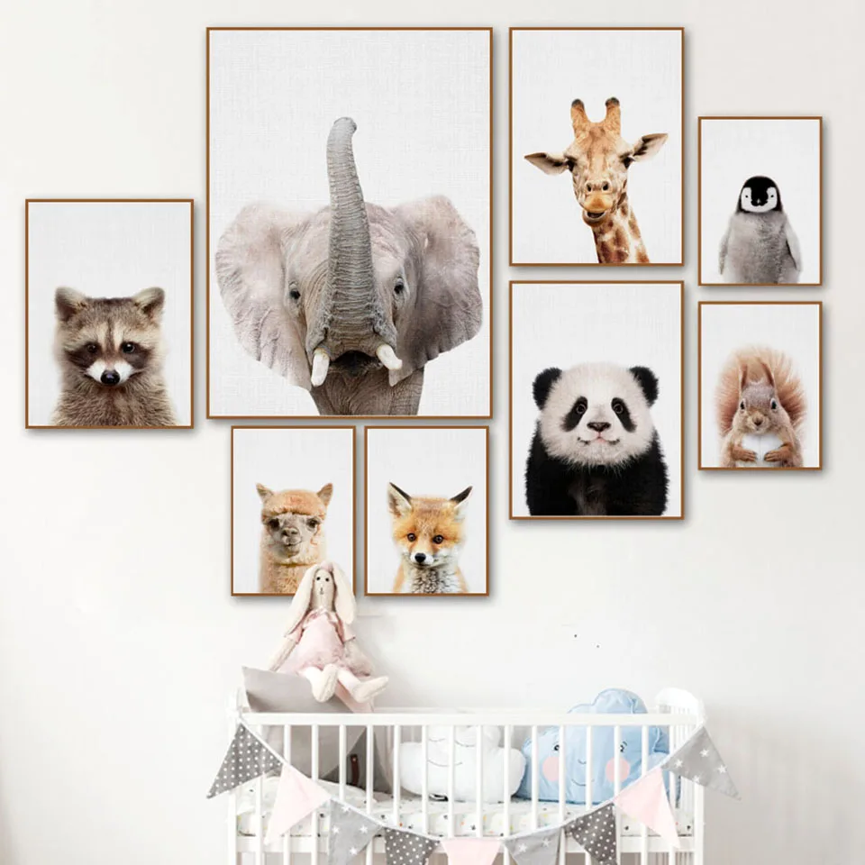 

Prints Pictures Home Wall Artwork Modular Poster Animal Panda Elephant Penguin Squirrel Painting Canvas Living Room Decorative