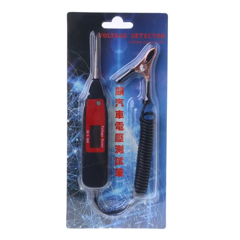 

1.65m Spring Line Car Digital LCD Electric Voltage Test Pen Probe Detector Tester With LED Light for Auto Car Testing Tool
