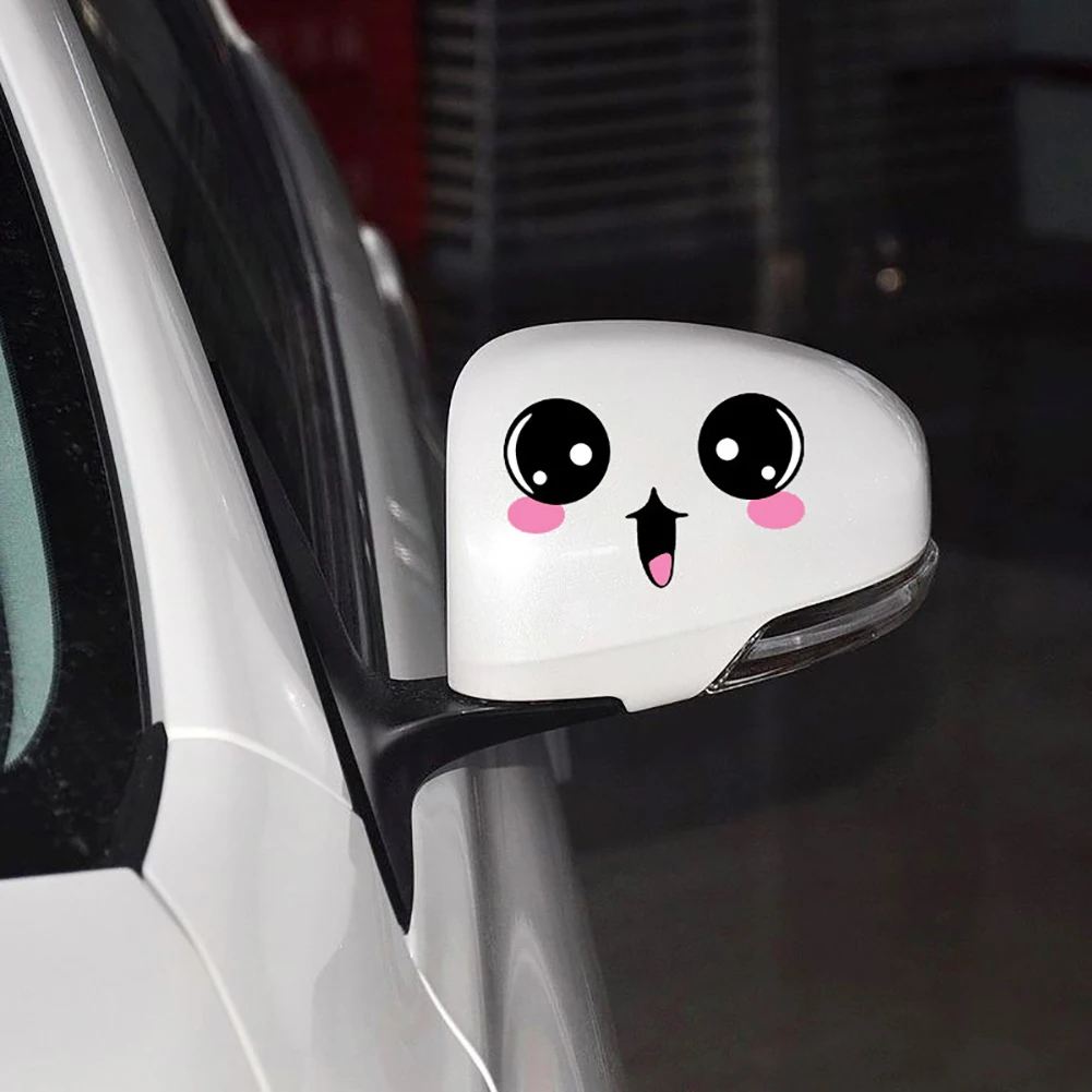 3D мультяшная Автомобильная наклейка, смайлик, глаза, зеркало заднего вида, автомобильная наклейка «Доберман», автомобильные аксессуары