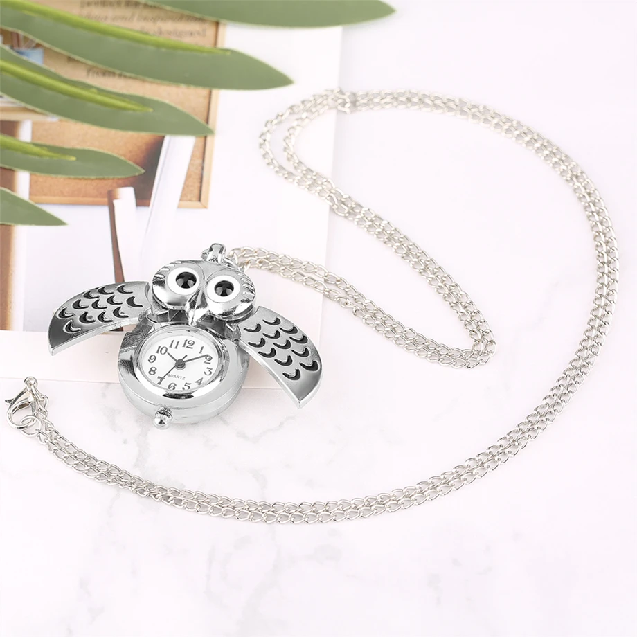 Yisuya Новый Цепочки и ожерелья цепь Подвеска кварцевые мини Серебро Сова карманные часы для Для женщин девушке подарок Винтаж милые