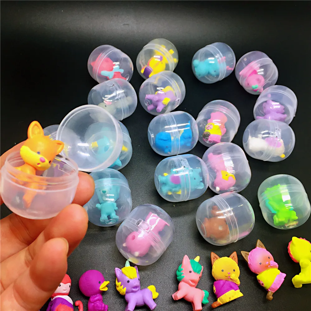 

10pc/lot 30*35mm diameter plastic color balls capsules toys with inside mini dolls toys randomly mix for vending machine