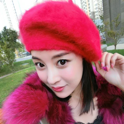 Новинка, длинный норковый Бархатный берет, шапка на осень и зиму, женская модная Корейская шапка из кроличьей шерсти, шерстяная шапка, вязаная шапка из кроличьей шерсти - Цвет: Красный