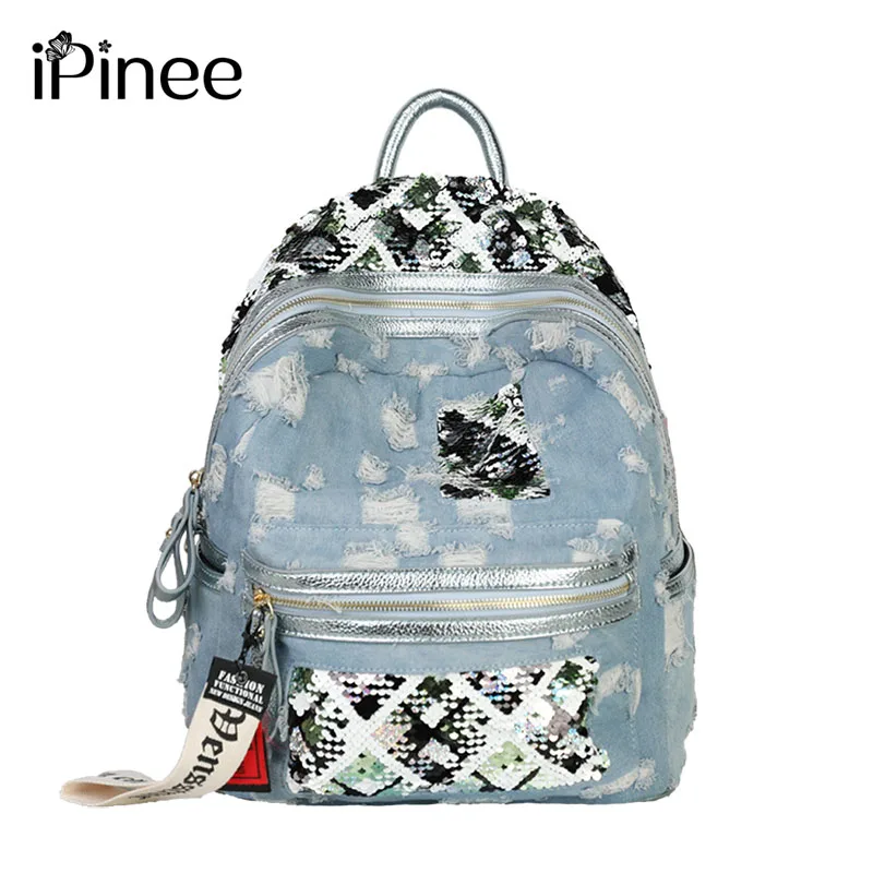 IPinee джинсовый женский школьный рюкзак для девочек-подростков, женский рюкзак Mochila Feminina Mujer, рюкзак для ноутбука, дорожная сумка Sac A Dos