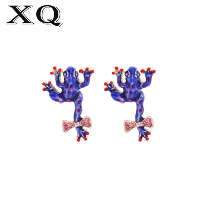 Новые модные простые серьги дамы синий зеленый милые темперамент аксессуары глазури маленькие фигурки животных дикий ухо Хооп девушка