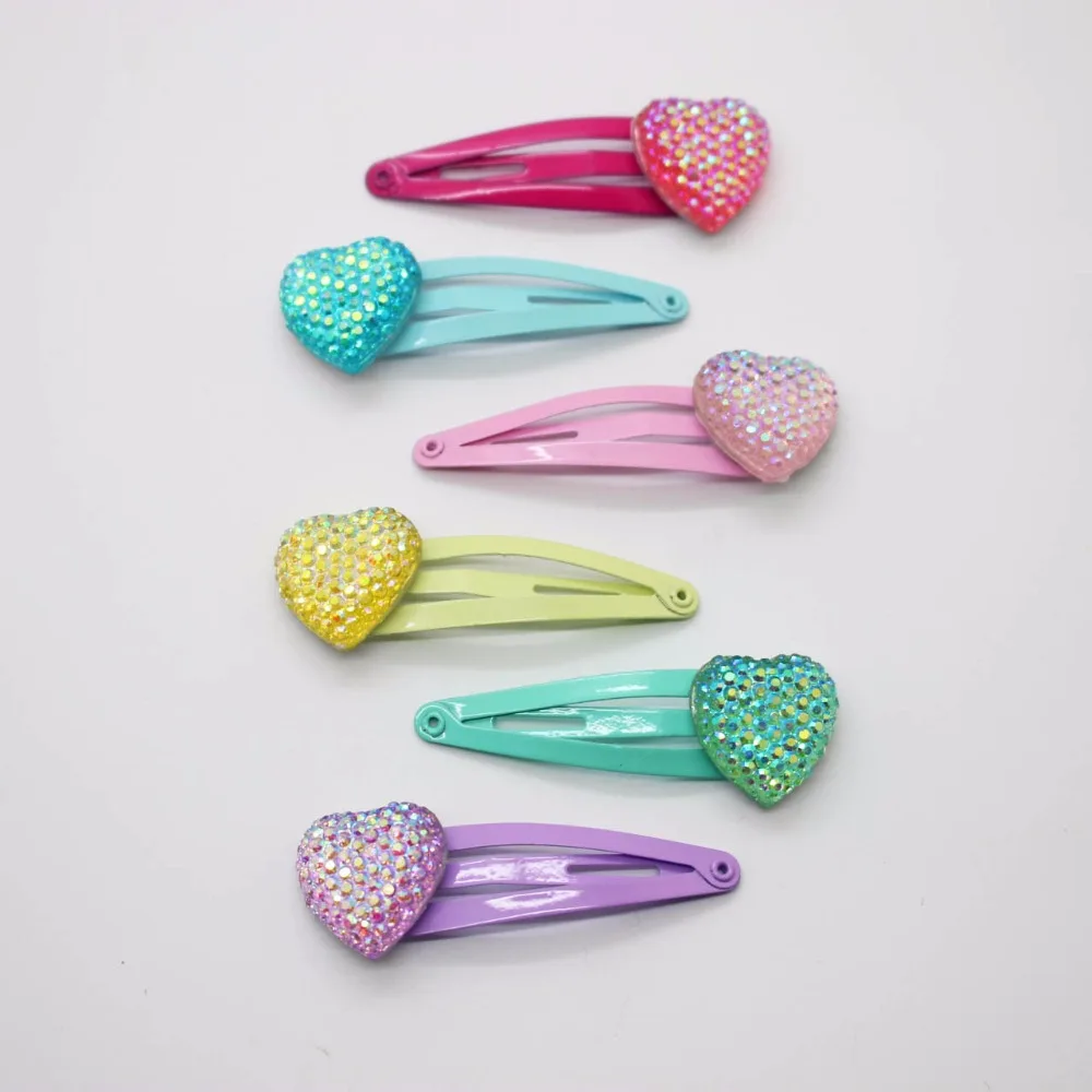 Wholesale 6 pcs/lot glitter heart hair clips beautiful 4cm hairpins