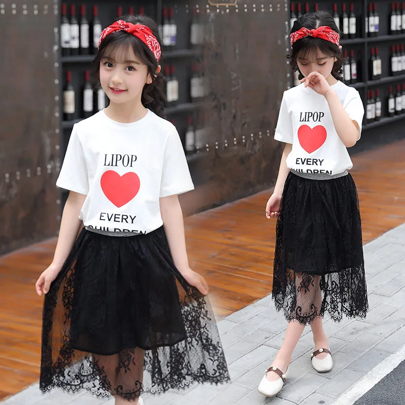 

Kids Clothes 2019 new cotton Short Girls Clothing Sets O-neck Short sleeve Tshirt+skirt Children's suit 3-12 Baby Girl Clothes