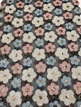 

Red Blue Nigerian Sequins Lace Fabrics Idian Nigerian Lace Fabrics Embroidery African Tulle French Lace Materials For Women