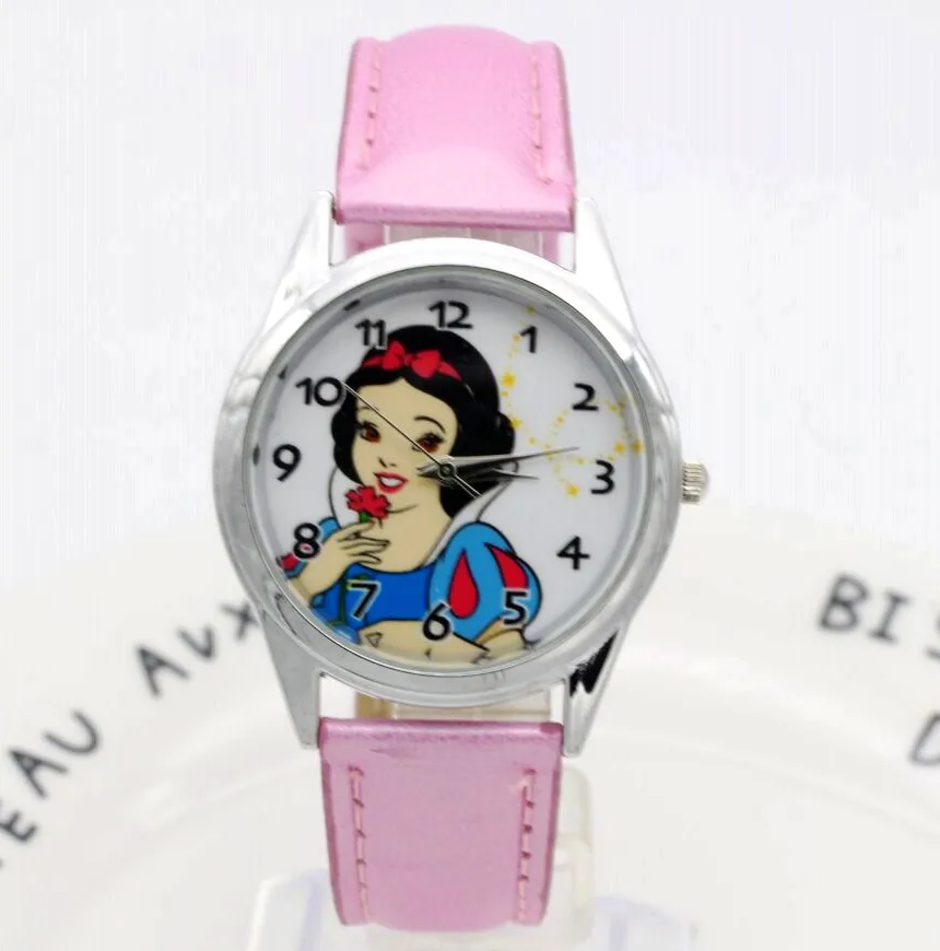 Лидер продаж, Детские милые кварцевые часы принцессы с циферблатом, Белоснежка, Мультяшные игрушки для дня рождения, подарок для детей, часы - Цвет: pink