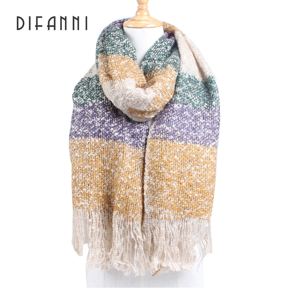 

[DIFANNI] Good quality Winter long Scarf Stripe Scarf Designer Unisex Acrylic Mohair Basic Shawls Soft Women's Scarves hot Girl