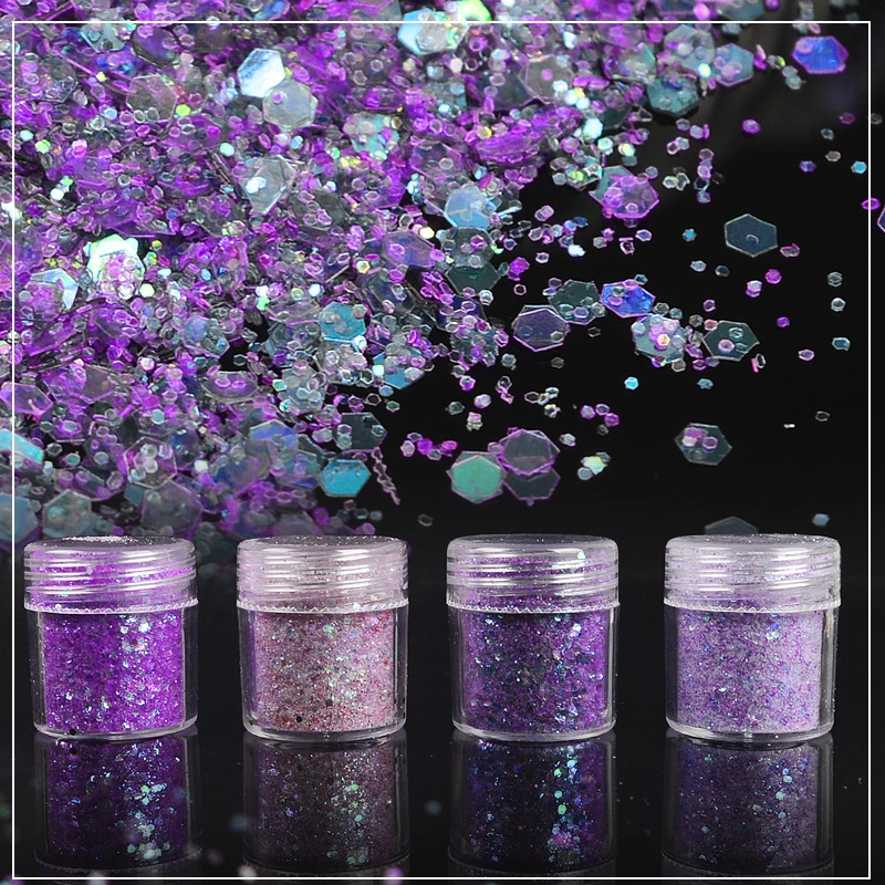 

WUF 1 Bottle 10ml Purple Sequins Glitter Powder Super Nail Art Glitters Dust Tips Shinny Decorations Set For Nails Gel Polish