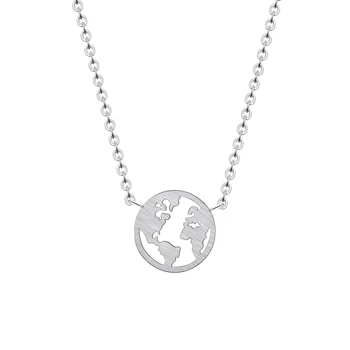 

10PCS Dainty Earth Day Globe World Map Necklace for Women Stainless Steel Globetrotter Travel Choker Collares Collier Femme