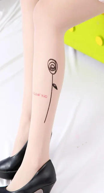 Sexy Femmes De Mode Japon Ange Animal Genou Mock Haute Tatouage Collants Collants Motif Imprimé Bas K2 B3 Dans Collants De Mode Femme Et Accessoires