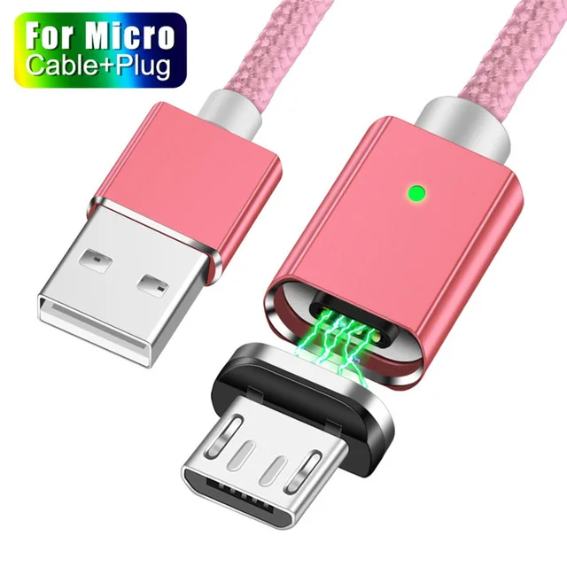 Магнитный кабель Micro usb type C адаптер для быстрой зарядки телефона type-C магнитное зарядное устройство USB C для iphone xiaomi samsung кабель Microusb - Цвет: Pink Micro Cable