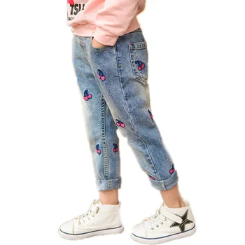

kids jeans girls 2020 new arrival baby boy denim jeans cherry printed jeans pants for girls casual straight enfant trouser 2-11T