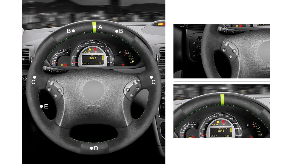 MEWANT удобный черный синтетический замш мягкий прочный ручной сшитый чехол рулевого колеса автомобиля для Mercedes Benz W203 c-класс 2001-2007