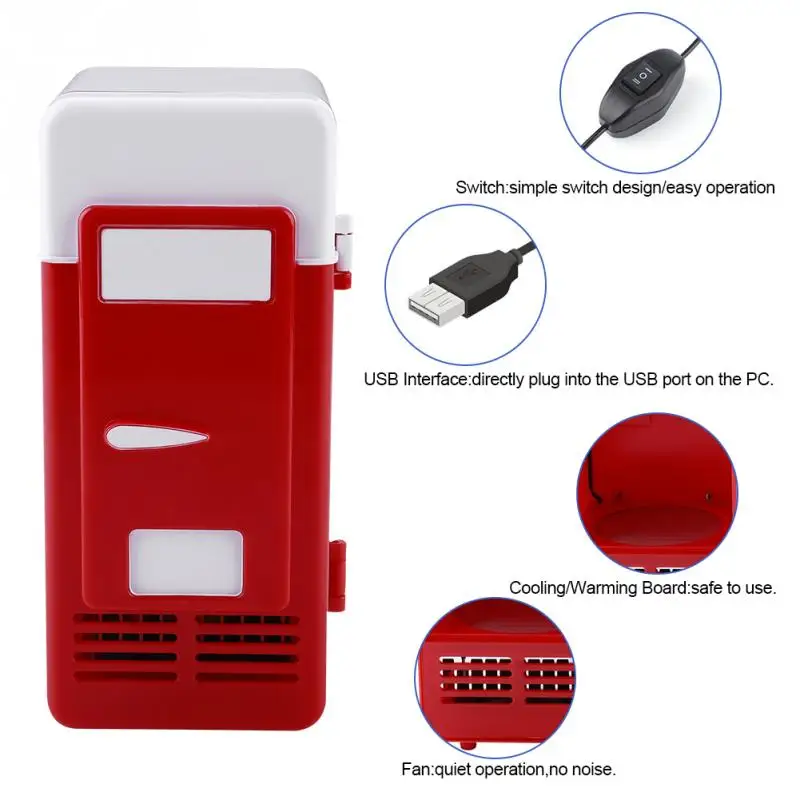 Переносной мини-холодильник USB с светодиодный свет холодильник напитка Банки охладитель и грелка для Офис автомобиля