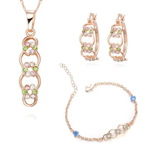 Wholesale Valentine Gift 18K CC Gold Plated Rhinestone Crystal women Jewelry SET Necklace / Stud Earrings bracelet CCS34 | Украшения и