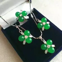 Модный дизайн украшений 3 greennatural каменные бусы цветок кулон, серьги и кольцо(#7.8.9) Комплекты украшений