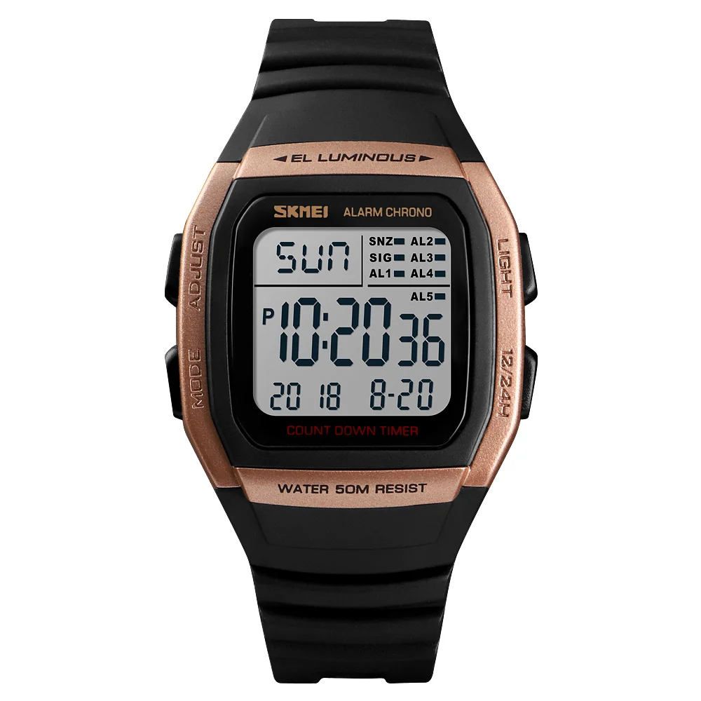 Rose Gold SKMEI, модные мужские часы, спортивные цифровые часы, водонепроницаемые, с будильником, мужские наручные электронные часы, мужские часы - Цвет: Rose Gold