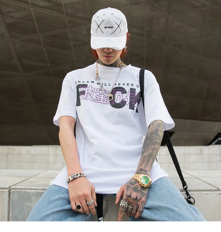 Hip Hop T Shirt Streetwear Men Harajuku Letter Funny T-Shirt Cotton Summer Fashion Skateboard Tshirt Short Sleeve Tops Tees